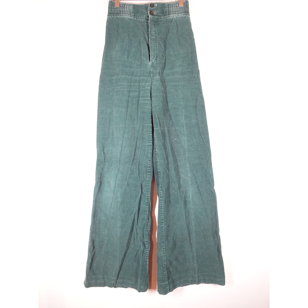Vintage Corduroy Pants Women XS Emerald Green Wide Leg High Waist Retro Boho
